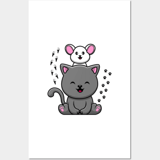 Cute Cat and Rat Couple Sticker Posters and Art